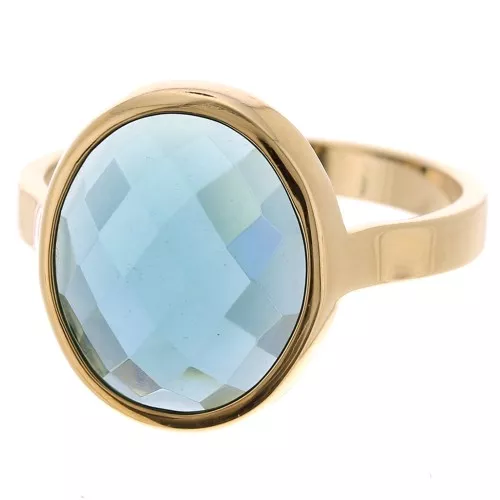 Anello ovale con cabochon di vetro sfaccettato Taglia 50 - Placcato oro 3 micron Blu x1
