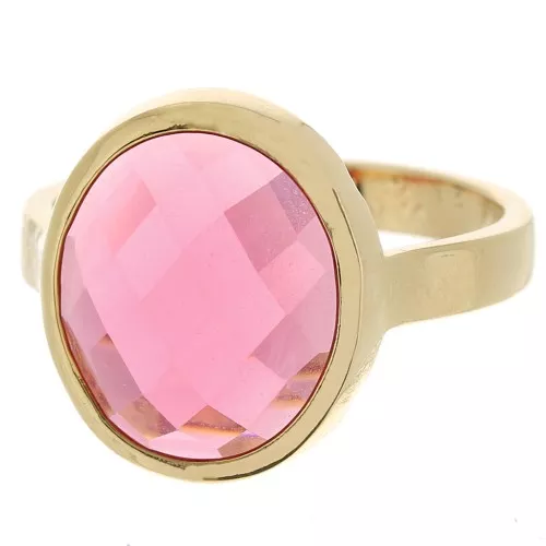 Anello ovale con cabochon di vetro sfaccettato Taglia 52 placcato oro 3 micron - Rosa x1
