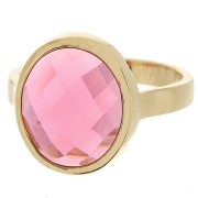 Anello ovale con cabochon di vetro sfaccettato Taglia 60 placcato oro 3 micron - Rosa x1|raw }}