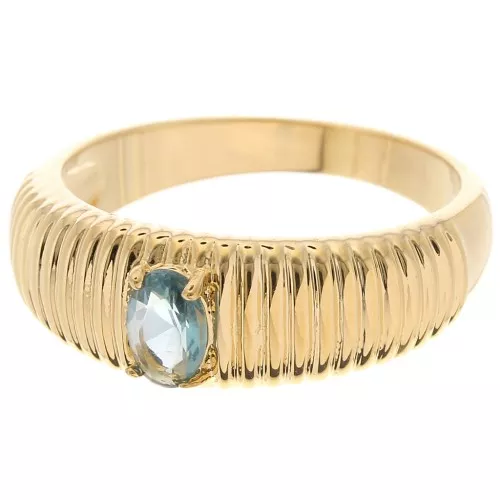Anello con pietra di vetro sfaccettata Taglia 50 Placcato oro 3 micron Blu x1