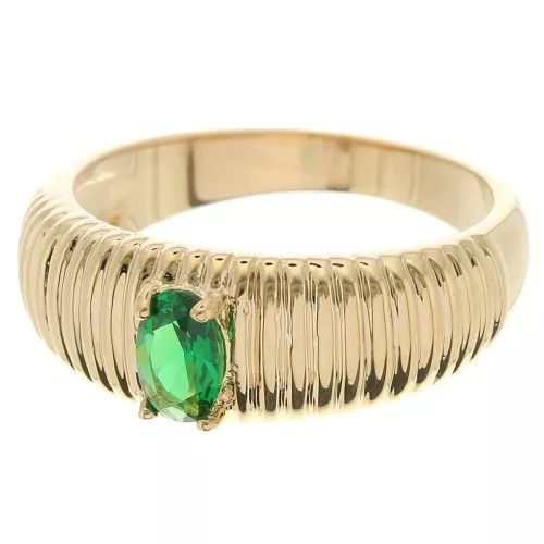 Anello striato con pietra di vetro sfaccettata Taglia 56 placcato oro 3 micron - Verde x1