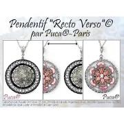 Cabochon rotondo di vetro di Puca® 25 mm - Jet Silver x1