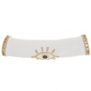 Perla tubo curvo in resina epossidica e ossido di zirconio 33x8 mm occhio- Dorato- bianco x1