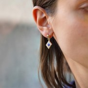 Ciondolo rettangolare con ossido di zirconio cuore in resina epossidica 13x9 mm Dorato Bianco