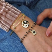 Ciondolo rettangolare con ossido di zirconio cuore in resina epossidica 13x9 mm -Dorato- Nero