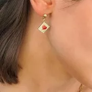 Ciondolo rettangolare con ossido di zirconio cuore in resina epossidica 13x9 mm -Dorato- Nero