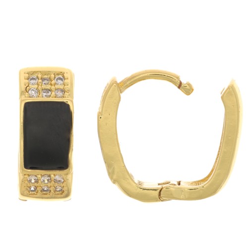 Monachelle ovale con resina epossidica e Ossido di zirconio 14x12 mm Dorato Cristallo Nero x2