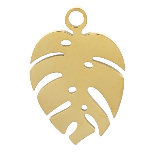 Ciondolo a forma di foglia di filodendro 13x9 mm - acciaio inox 304 dorato x1
