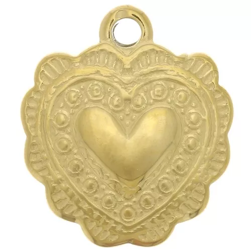 Ciondolo cuore lavorato 16x14 mm - Acciaio inox 304 dorato x1