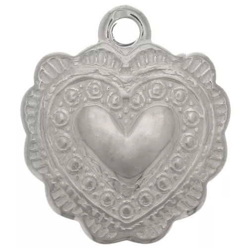 Ciondolo cuore lavorato 16x14 mm - Acciaio inossidabile 304 x1