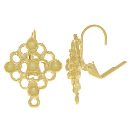 Monachelle rombo stampa 22x18 mm per cabochon 1028 3 mm - Dorato con oro fino x2