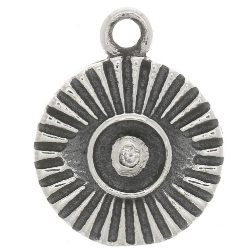 Charm rotondo 9 mm - motivo a occhio con Ossido di zirconio - Argento 925 ossidato - Cristallo x1