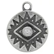 Charm rotondo 10 mm - motivo a occhio con Ossido di zirconio - Argento 925 ossidato - Cristallo x1
