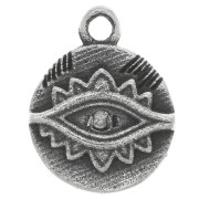 Ciondolo rotondo 9 mm - motivo occhio etnico con Ossido di zirconio - Argento 925 ossidato - Cristallo|raw }}