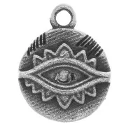 Ciondolo rotondo 9 mm - motivo occhio etnico con Ossido di zirconio - Argento 925 ossidato - Cristallo