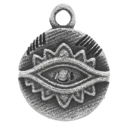 Ciondolo rotondo 9 mm - motivo occhio etnico con Ossido di zirconio - Argento 925 ossidato - Cristallo