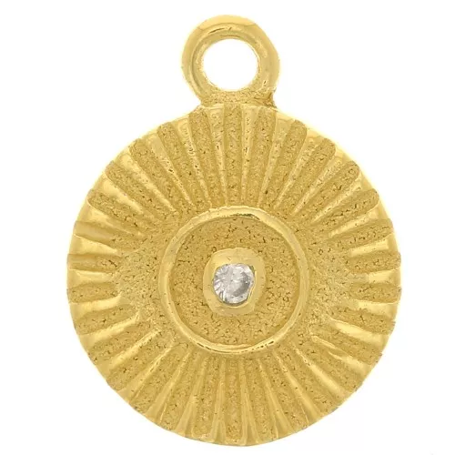 Ciondolo rotondo 9 mm occhio con Ossido di zirconio - Argento 925 dorato - Cristallo