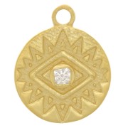 Ciondolo rotondo 10 mm occhio con Ossido di zirconio - Argento 925 dorato - Cristallo|raw }}