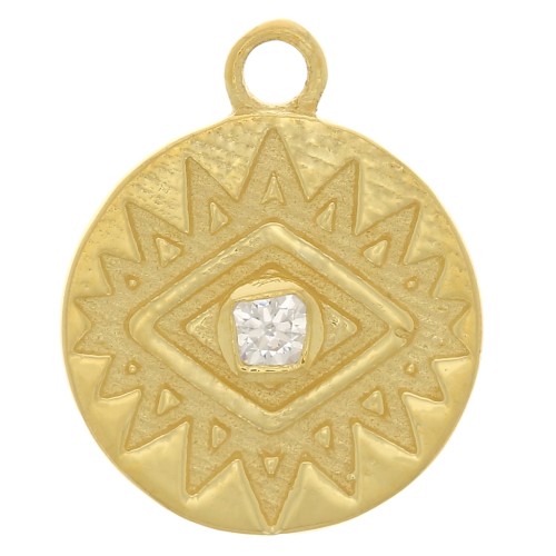 Ciondolo rotondo 10 mm occhio con Ossido di zirconio - Argento 925 dorato - Cristallo