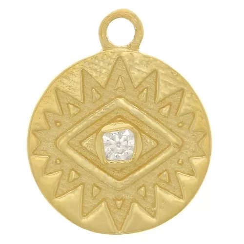 Ciondolo rotondo 10 mm occhio con Ossido di zirconio - Argento 925 dorato - Cristallo