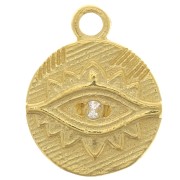 Ciondolo etnico tondo 9mm con Ossido di zirconio - argento 925 dorato x1