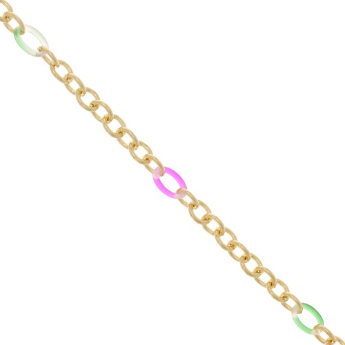 Catena Forzatina con anelli in acetato 7 mm - Dorato- Verde - Rosa x50cm