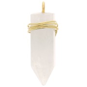 Pendente Pendolo con pietra semipreziosa 25x7mm -Pietra di luna- Arg925 Dorato