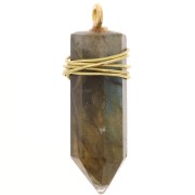 Pendente Pendolo con pietra semipreziosa 26x7mm- Labradorite - Arg925 Dorato