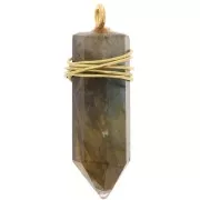 Pendente Pendolo con pietra semipreziosa 26x7mm- Labradorite - Arg925 Dorato