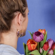 Ciondolo a cuore con ossido di zirconio 10x11 mm - Oro - Lilla x1