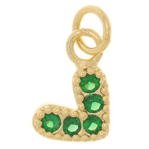Ciondolo a cuore con ossido di zirconio 10x11 mm - Oro - Verde smeraldo x1