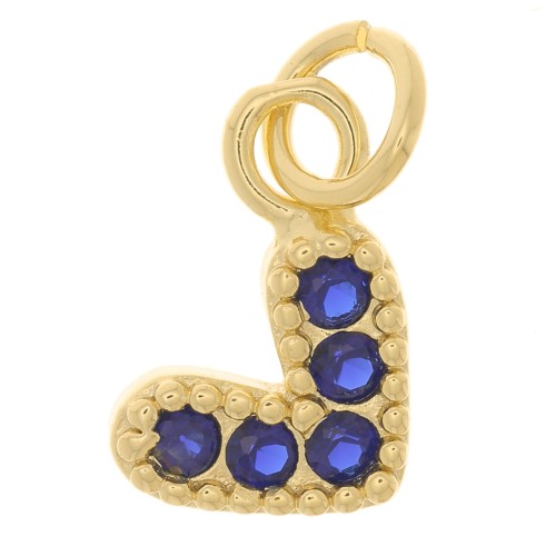 Ciondolo a cuore con ossido di zirconio 10x11 mm - Oro - Blu scuro x1