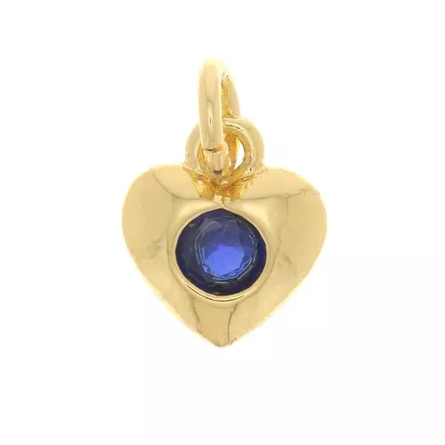 Ciondolo a cuore con Ossido di zirconio 7.5x6.5 mm - Oro - Blu scuro x1