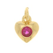 Ciondolo a cuore con Ossido di zirconio 7.5x6.5 mm - Oro - Fucsia x1