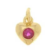 Ciondolo a cuore con Ossido di zirconio 7.5x6.5 mm - Oro - Fucsia x1