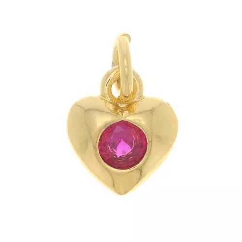 Ciondolo a cuore con Ossido di zirconio 7.5x6.5 mm - Oro - Fucsia x1