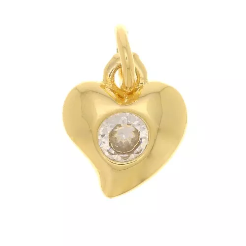 Ciondolo a cuore con Ossido di zirconio 8x7 mm - Oro - Cristallo x1