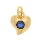 Charm a forma di cuore con Ossido di zirconio 8x7 mm - Oro - Blu scuro x1