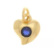 Charm a forma di cuore con Ossido di zirconio 8x7 mm - Oro - Blu scuro x1