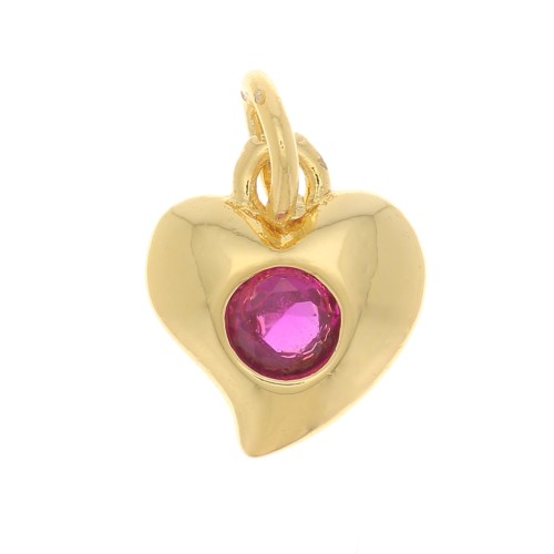 Ciondolo a forma di cuore con Ossido di zirconio 8x7 mm - Oro - Fucsia x1