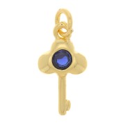 Ciondolo a chiave con Ossido di zirconio 13x7 mm - oro - blu scuro x1
