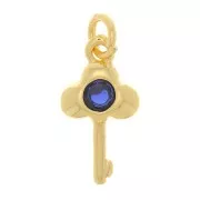 Ciondolo a chiave con Ossido di zirconio 13x7 mm - oro - blu scuro x1