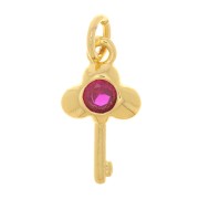 Ciondolo a forma di chiave con Ossido di zirconio 13x7 mm - Oro - Fucsia x1|raw }}