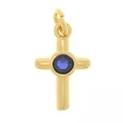 Ciondolo a croce con Ossido di zirconio 12x8 mm - oro - blu scuro x1