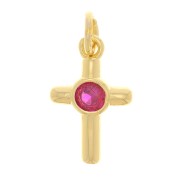 Ciondolo a croce con Ossido di zirconio 12x8 mm - Oro - Fucsia x1