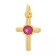 Ciondolo a croce con Ossido di zirconio 12x8 mm - Oro - Fucsia x1