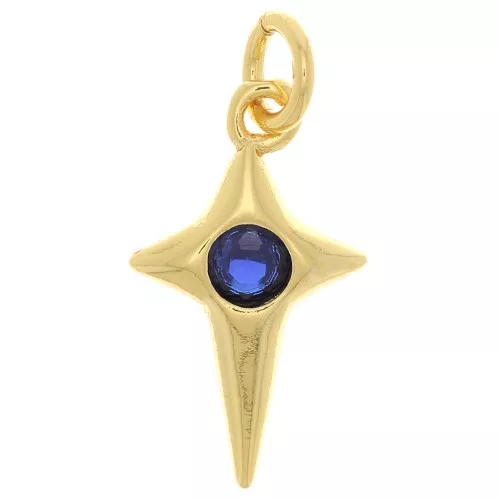 Ciondolo a croce con Ossido di zirconio 14x8 mm - oro - blu scuro x1