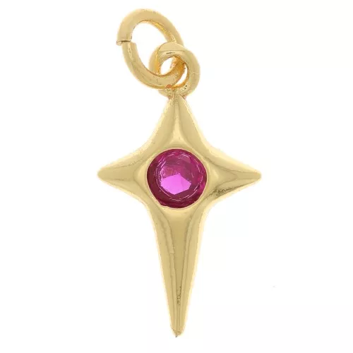 Ciondolo a croce con Ossido di zirconio 14x8 mm - Oro - Fucsia x1