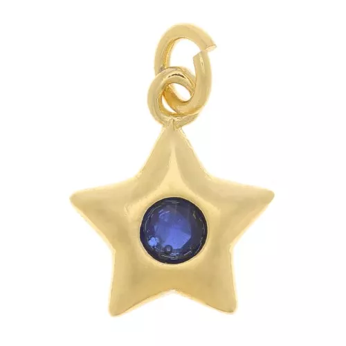 Ciondolo a stella con Ossido di zirconio 11x9mm - Oro - Blu scuro x1