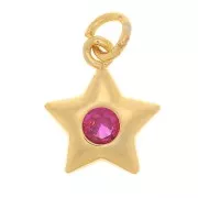 Ciondolo a stella con Ossido di zirconio 11x9mm - Oro - Fucsia x1